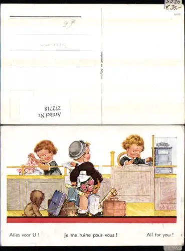 272718,Künstler AK Willi Scheuermann John Willis All for you Kinder als Erwachsene Junge m. Hut Geschenke Hund Kasse