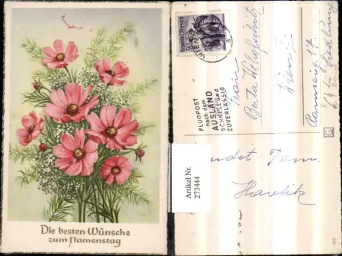 273444,Künstler AK Lia Döring Namenstag Blumenstrauß Blumen Anemone Gräser