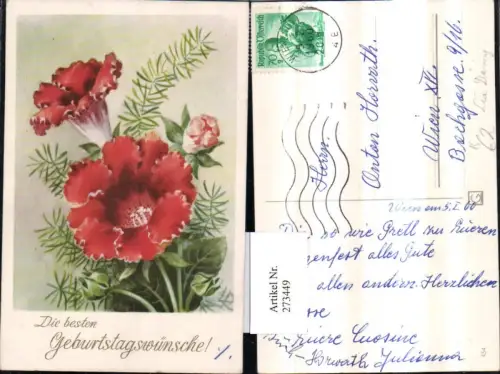 273449,Künstler AK Lia Döring Geburtstag Trompetenblume Blume Gräser