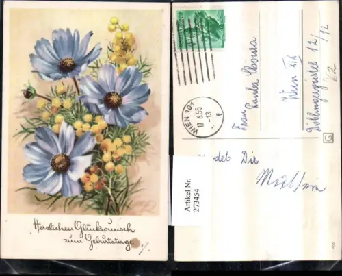 273454,Künstler AK Lia Döring Geburtstag Blumen blaue Mohnblumen