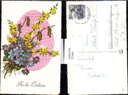 273461,Künstler AK Lia Döring Ostern Osterei Ei Blumen Leberblümchen Birkenkätzchen