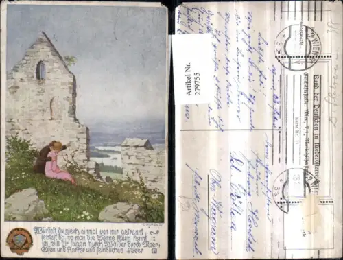 279755,Bund d. Deutschen i. Niederösterreich 71 Künstler E. Kutzer Liebespaar Ruine Text Spruch
