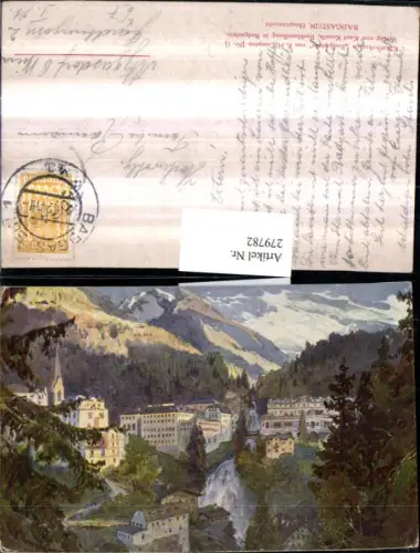 279782,Künstler AK E. H. Compton Badgastein Bad Gastein Teilansicht Wasserfall Bergkulisse