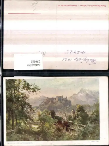 279787,Künstler AK E. T. Compton Salzburg Teilansicht m. Fstung vom Kapuzinerberg Bergkulisse
