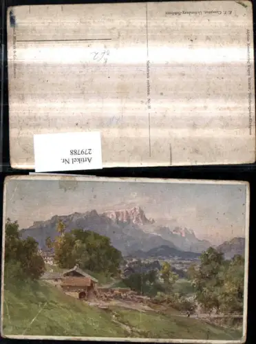 279788,Künstler AK E. T. Compton Untersberg Schönau Bergkulisse