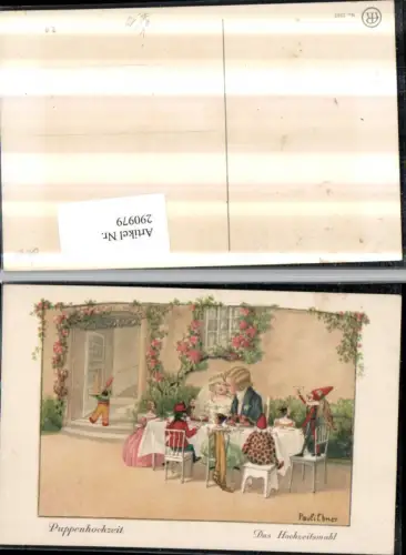 290979,Künstler AK Pauli Ebner Puppenhochzeit Hochzeitsmahl Kinder Liebe Puppen pub August Rökl 1362
