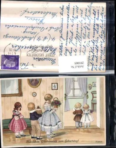 291005,Künstler AK Pauli Ebner Geburtstag Kinder Kleider Blumen Kuchen Geschenk pub M. Munk 1168