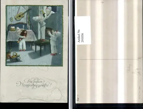 291036,Künstler AK Pauli Ebner Neujahr Kinder Hauben Sekt Gitarre Keule pub M. Munk 1223