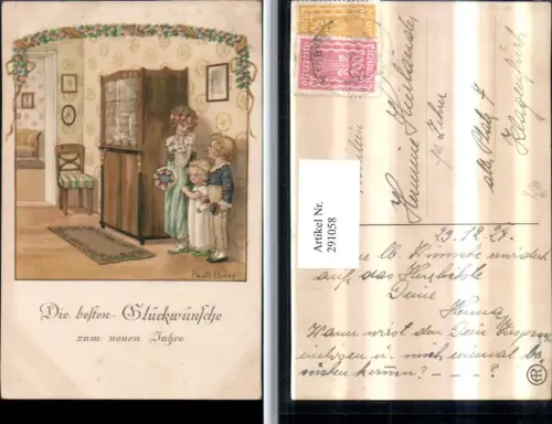 291058,Künstler AK Pauli Ebner Neujahr Kinder Blumen Schrank Stuhl pub August Rökl 1350