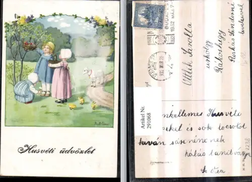 291068,Künstler AK Pauli Ebner Ostern Kinder Korb Nest Ostereier Lamm Küken pub M. Munk 1238