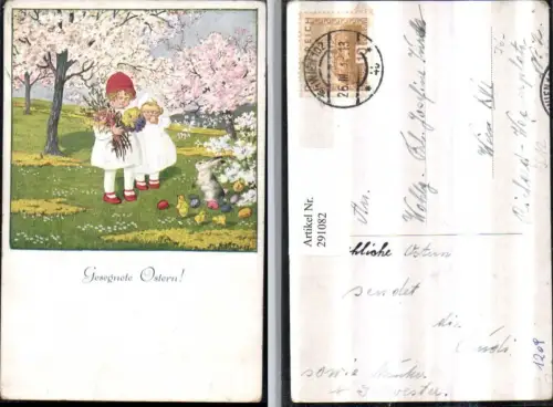 291082,Künstler AK Pauli Ebner Ostern Landschaft Kinder Hase Küken Baumblüte pub M. Munk 1209