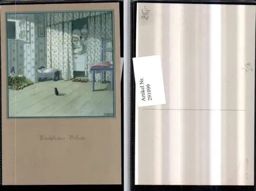 291099,Künstler AK Pauli Ebner Nächtlicher Besuch Kinder Bett Maus Puppen Wiege pub M. Munk 1222