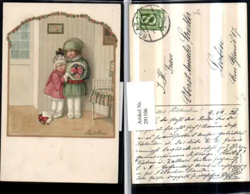 291106,Künstler AK Pauli Ebner Kinder Hauben Blumenstrauß pub August Rökl 1449