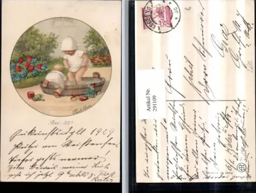 291109,Künstler AK Pauli Ebner Bei 32. Kinder Badeschüssel Puppen pub August Rökl 1440