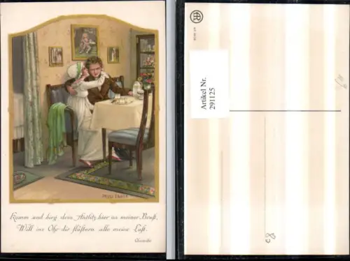 291125,Künstler AK Pauli Ebner Liebe Liebespaar Tisch Kanne pub August Rökl 1406