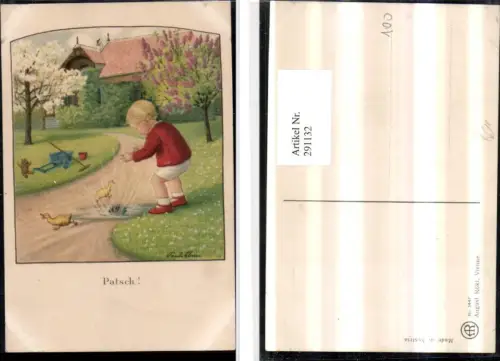 291132,Künstler AK Pauli Ebner Junge wirft Stein Wasserlache Enten pub August Rökl 1447