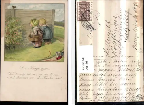 291136,Künstler AK Pauli Ebner Die Neugierigen Kinder schauen durch Gartenzaun pub August Rökl 1321