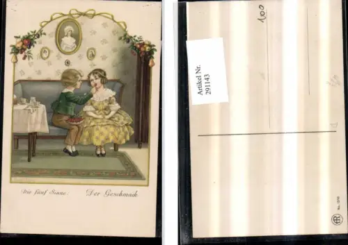 291143,Künstler AK Pauli Ebner Fünf Sinne Der Geschmack Mädchen Kleid Junge Kirschen pub August Rökl 1316