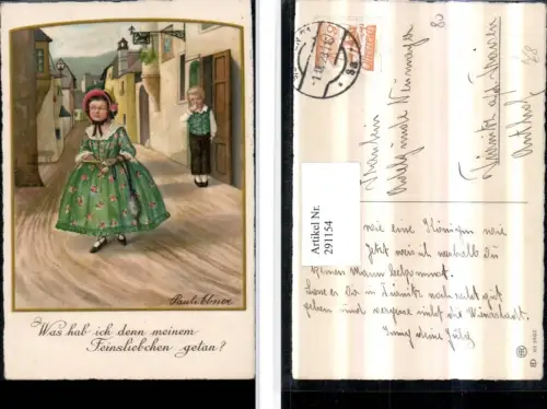 291154,Künstler AK Pauli Ebner Dorf trauriges Mädchen Kleid Junge pub August Rökl 2463