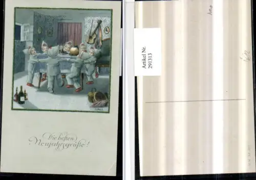 291313,Künstler AK Pauli Ebner Neujahr Kinder Ringeltanz Tisch Kuchen Gitarre pub M. Munk 1223