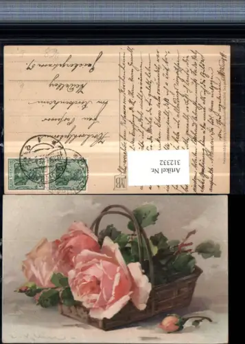 312332,Künstler AK Catharina Klein Rosa Rosen Blumen Korb