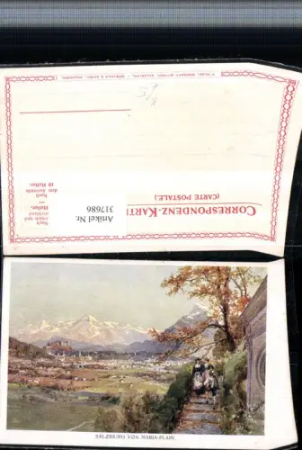 317686,Künstler AK E. T. Compton Salzburg Teilansicht von Maria-Plain Bergkulisse