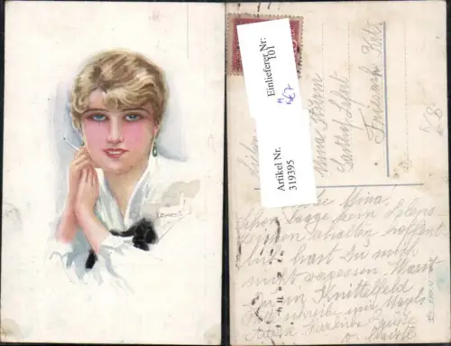 319395,Künstler Ak Louis Usabal Frau Zigarette Rauchen Ohrringe