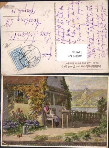 319414,Künstler Ak Paul Hey Ich weiß woe ein Häuschen Frau Nähen pub Volksliederkarte 39