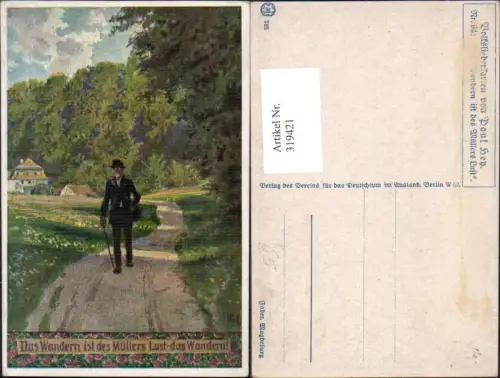 319421,Künstler Ak Paul Hey Das Wandern ist des Müllers Lust pub Volksliederkarte 64