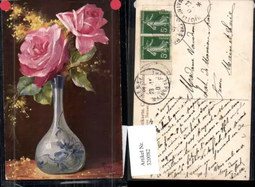 320082,Künstler Ak Mary Golay Stillleben Blumenvase Rosa Rosen Blumen pub Theo Stroefer 518