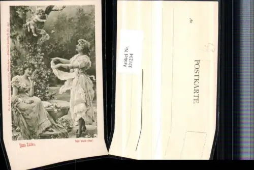 321234,Künstler AK Hans Zatzka Mir auch eins Amor Engel Frauen Kleider pub A. Ackermann 943