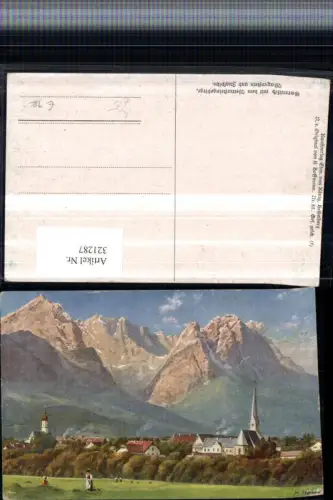 321287,Künstler AK Heinrich Hoffmann Garmisch Totale Bergkulisse pub Edm. v. König