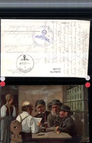 321290,Künstler AK Heinrich Hoffmann Dorfpolitiker Männer m. Hüten Pfeife pub Edm. v. König