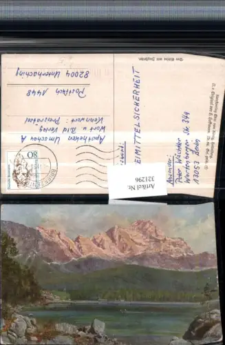 321296,Künstler AK Heinrich Hoffmann Eibsee See m. Zugspitze Bergkulisse pub Emd. v. König