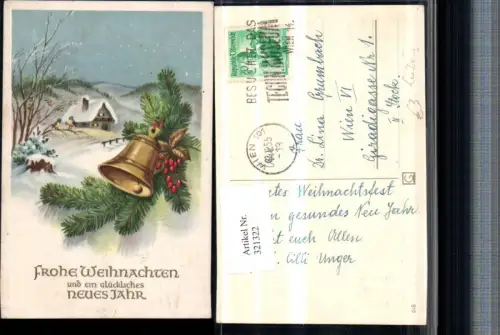 321322,Künstler AK Lia Döring Weihnachten Neujahr Winterlandschaft Tannenzweig Glocke