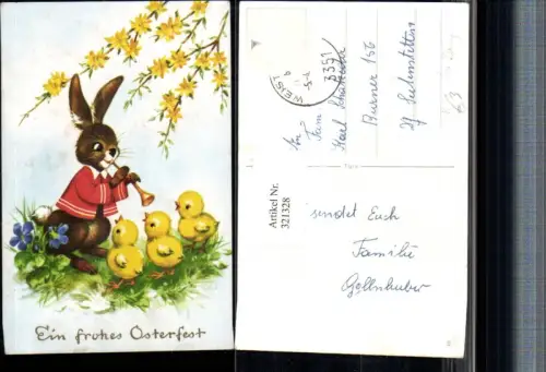 321328,Künstler AK Lia Döring Ostern Hase spielt Flöte Küken Blütenzweige