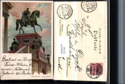 321345,Künstler Litho Heinrich Kley Berlin Denkmal Friedrich Wilhelm IV pub J. Velten 156