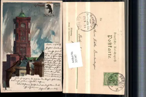 321347,Künstler Litho Heinrich Kley Berlin Rathaus Turm pub J. Velten 160