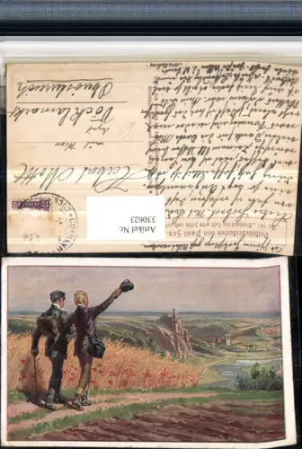 330623,Künstler AK Paul Hey Volksliederkarte 30 Wohlauf die Luft geht frisch u. Rein Ruine pub VDA