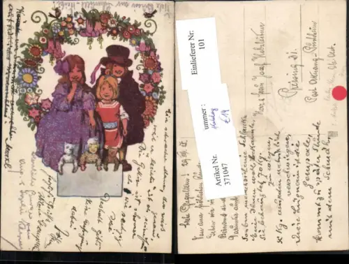 371047,Künstler AK Ernst Kutzer Kinder Spielzeug Puppen Blumen pub Verlag Hermes Wien