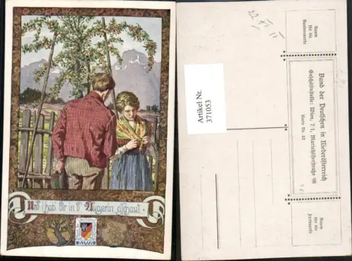 371053,Künstler AK Ernst Kutzer Paar Liebe Obstbaum pub Bund d. Deutschen in Niederösterreich 52
