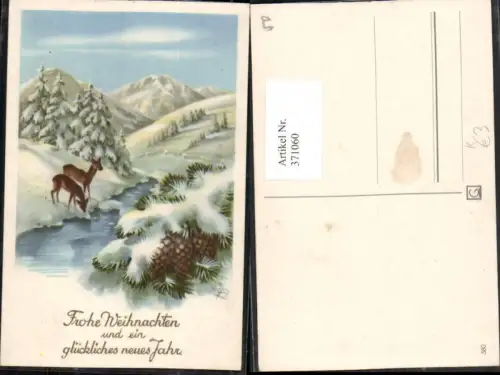 371060,Künstler AK Lia Döring Weihnachten Neujahr Winterlandschaft Bergkulisse Rehe