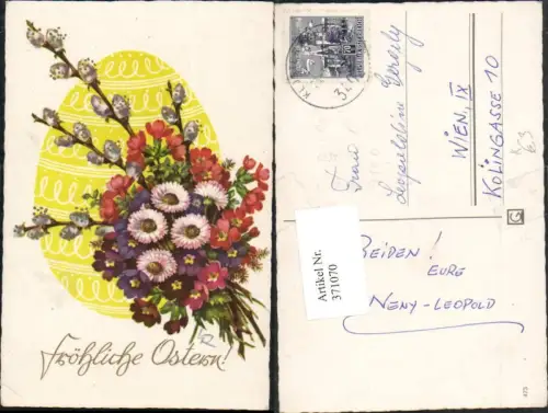 371070,Künstler AK Lia Döring Ostern Blumenstrauß Blumen Palmkätzchen Osterei Ei