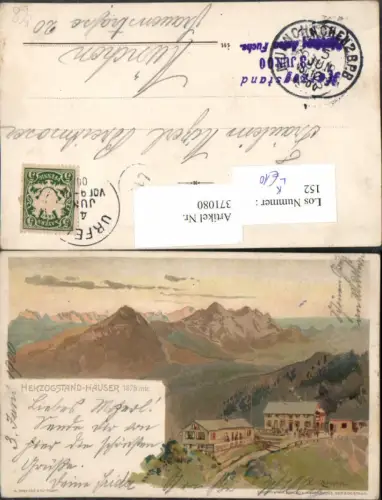 371080,Künstler Litho E. H. Compton Herzogstand Häuser Bergkulisse