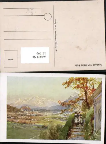 371090,Künstler AK E. T. Compton Salzburg Totale von Maria Plain Bergkulisse