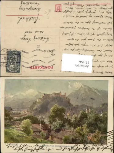 371096,Künstler AK E. T. Compton Salzburg Teilansicht m. Festung vom Mozarthäuschen