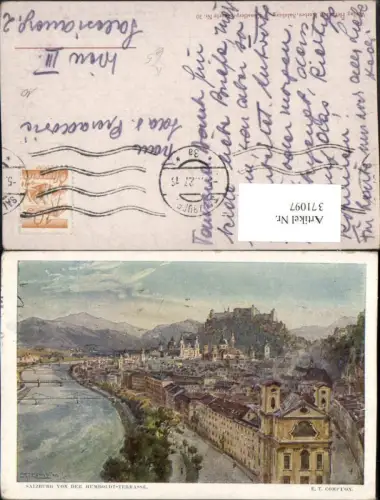 371097,Künstler AK E. T. Compton Salzburg Totale von d. Humboldt-Terrasse