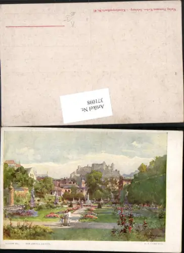 371098,Künstler AK E. T. Compton Salzburg Mirabellgarten m. Festung Hohensalzburg