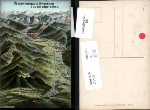 371108,Künstler AK Eugen Felle Vogelschau Oberammergau u. Umgebung Altenau Rohlgrub