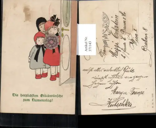 371143,Künstler AK Pauli Ebner unsign. Namenstag Kinder Blumenstrauß Tür pub M. Munk 1082